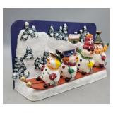 Skiing Snowmen Light Up Plastic Decoration Works