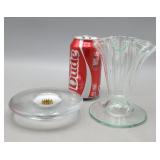 Unique Folded Glass Vase & Glass Flower Frog