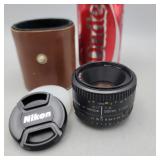 Nikon AF Nikkor 50mm f/1.8D,caps, Leather case,