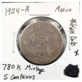 1924 M Mexico 5 Centavos Coin
