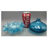 Blue Ruffled Dish & Vase