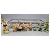 Collectible Figurines (many Japan) w Mirrored Tray