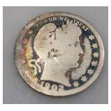 1902 Barber Silver Quarter 90%