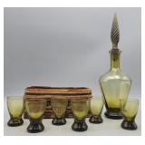 MCM Liqueur Set Olive Green Glass