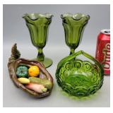 Decor Lot 4 Items Green Glass Ceramic