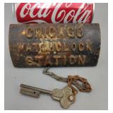 Chicago Watchclock Station Key & Holder Cast Iron