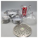 Metal Housewares Lot & Glass Cheese Dish