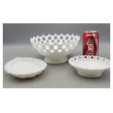 Milk Glass Fruit Bowl Footed & 2 Dishes All Open