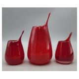 Red Stretch Art Glass Vases With Spout & Bubbles