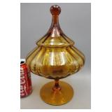 Amber Covered Dish 11"T