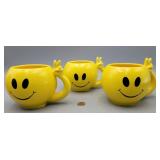 Ceramic Smiley Face Coffee Mugs,Lot of (3)
