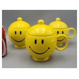 Ceramic Smiley Face Lidded Mug,lot of (3),