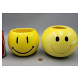 Ceramic Smiley Face planters,Lot of 2