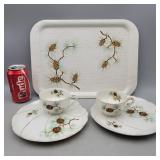 Vintage MCM Winter Snack Sets(2) & Vtg Metal Tray
