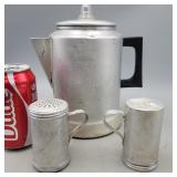 Vintage aluminum coffee pot, and 2 mismatched