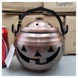 Halloween decor lot, (5) brass pumpkin