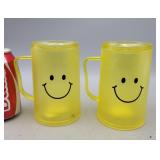 Set of (2) plastic Smiley Face mugs