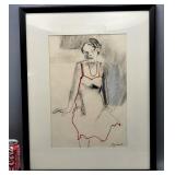 Framed Lady Sketch 16.5" ï¿½ 21" - S. Janson