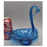 Blue Glass Swan Dish