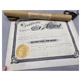 1906 Attendance Award w Original Mailing Tube