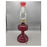 Red glass oil lamp,18.25"