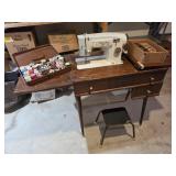 White Sewing Machine w Mid-Century Base