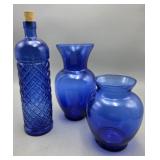 Group of Blue Vases & Corked Jar