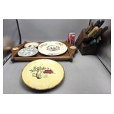 Collector Plates Wood Serving Tray Knives