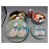 Goose Tin Filled With Sewing Items