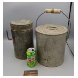 PAIR OF GALVANIZED CANS WITH LIDS - WOOD HANDLE PAIR OF GALVANIZED CANS WITH LIDS - WOOD HANDLE