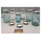 LOT OF 6 ATLAS MASON JARS & 3 EXTRA ZINC LIDS LOT OF 6 ATLAS MASON JARS & 3 EXTRA ZINC LIDS