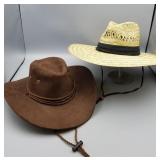 PAIR OF HATS - WEAVED & FAUX LEATHER PAIR OF HATS - WEAVED & FAUX LEATHER