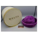 VINTAGE WOLF'S DES MOINES HAT & HAT BOX VINTAGE WOLF'S DES MOINES HAT & HAT BOX