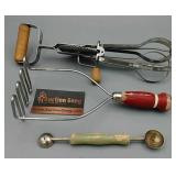 3 Vintage Wood Handled Kitchen Utensils Masher 3 Vintage Wood Handled Kitchen Utensils Masher
