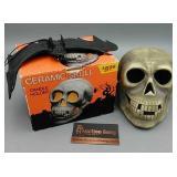 Halloween Ceramic Skull Candle Holder & Rubber Bat Halloween Ceramic Skull Candle Holder & Rubber Bat