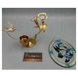 Humming Bird Brass Candle Holder & Stained Glass Humming Bird Brass Candle Holder & Stained Glass