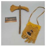 CHILD'S SUEDE PURSE & WOOD/LEARHER PLAY AXE CHILD'S SUEDE PURSE & WOOD/LEARHER PLAY AXE