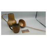 LOT OF 3 VINTAGE COPPER PIECES - LADLE, CUP & LOT OF 3 VINTAGE COPPER PIECES - LADLE, CUP &
