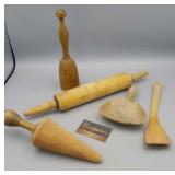 LOT OF 5 WOODEN KITCHEN UTENSILS LOT OF 5 WOODEN KITCHEN UTENSILS