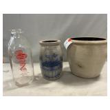 Cowden Handled Crock, Salmon Falls Painted Crock,