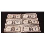 (6) U.S. Silver Certificate One Dollar Bills