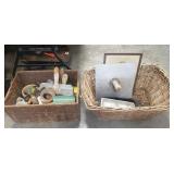 (1) Wooden Crate w/ Assorted Tools, Wicker