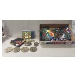 Tray Lot Of Assorted Military Patches, Pins &