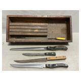 Wooden Knife Box With (4) Knives