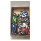 Tray Lot Of Assorted Toy Plastic Motorcycles