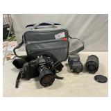 Nikon 35mm Camera, Flash, Lens With Carry Bag
