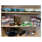 Shelf Lot With Train Trestle Sets, Milk Car
