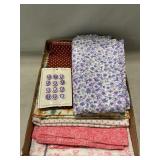 Lot Of Vintage Cotton Material & Buttons