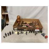 Cast Metal Platform Figures, Carved Wooden Owl,