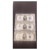 (3) U.S. Silver Certificate Five Dollar Bills